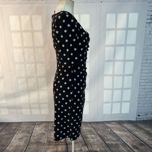 Lauren Ralph Lauren black tan spotted cowl neck side pleated size 6 - Picture 4 of 8